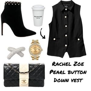Rachel Zoe Black With White Large Pearl Buttons